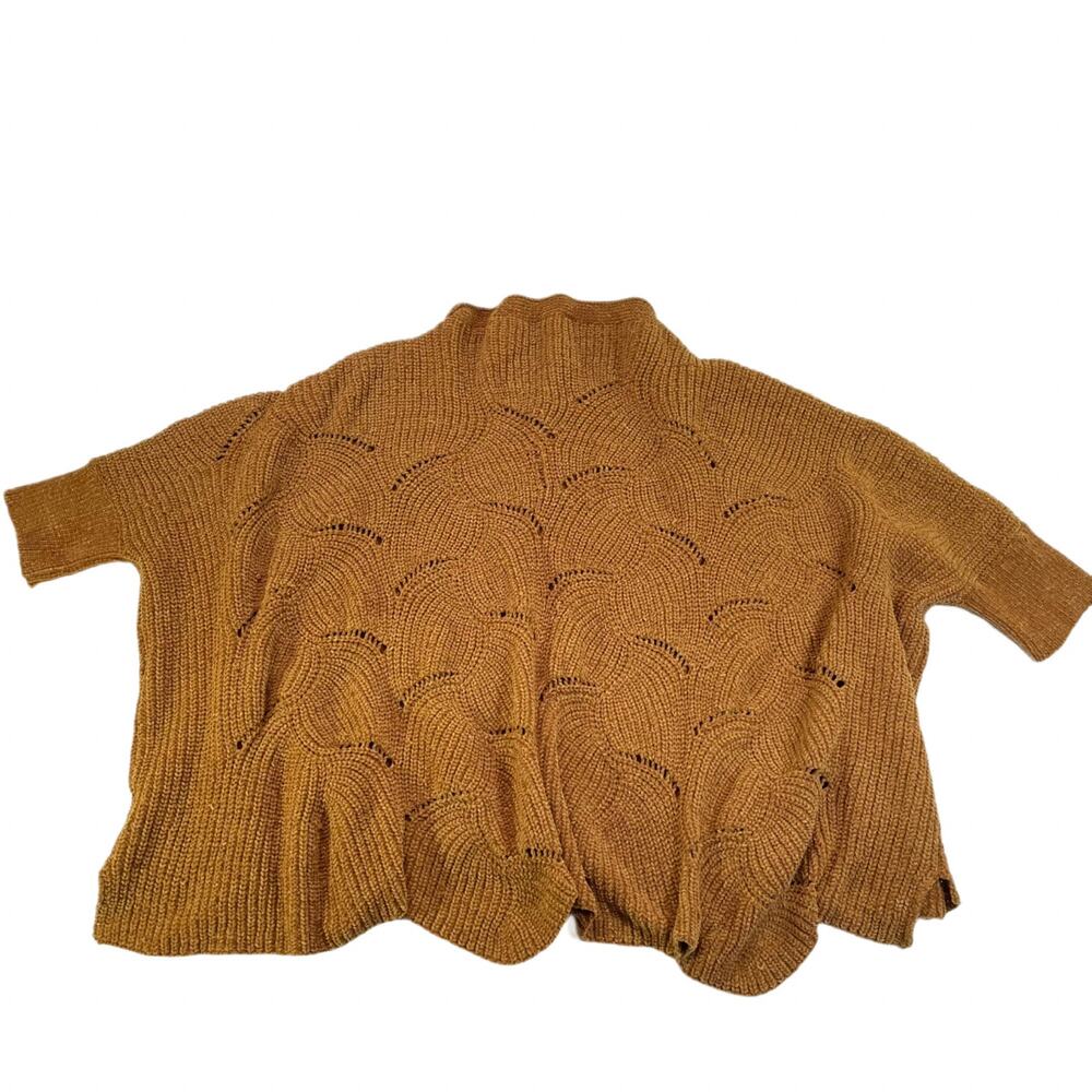 Wishlist Scalloped Pointelle Chenille Sweater Rust Brown M/L Women's - Picture 2 of 7